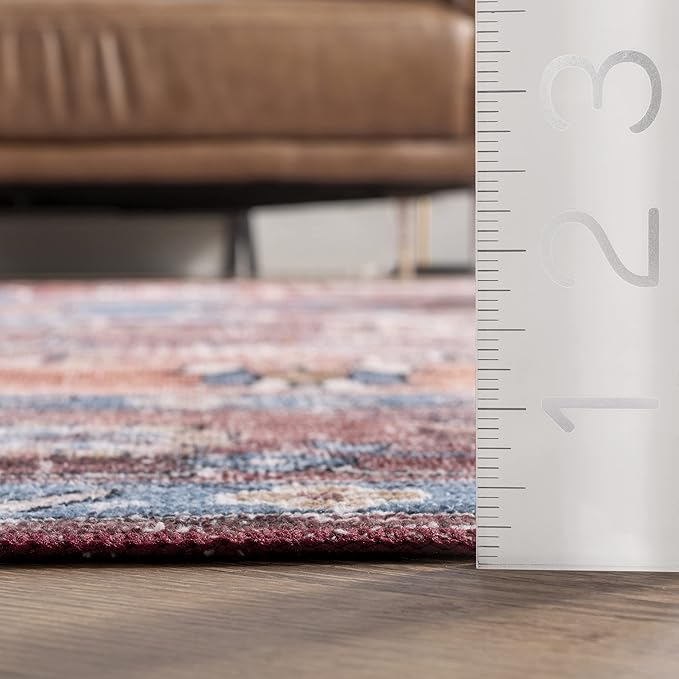 nuLOOM Zena Medallion Machine Washable Ultra Thin Area Rug, 9' x 12', Rust - LeafyLoom