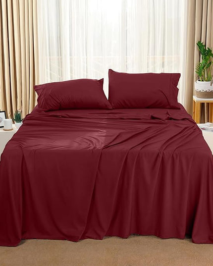 Utopia Bedding Full Bed Sheets Set - 4 Piece Bedding - Brushed Microfiber - Shrinkage and Fade Resistant - Easy Care (Full, Red Burgundy) - LeafyLoom