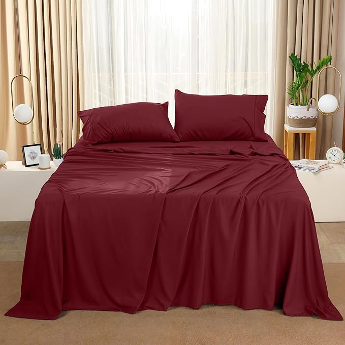 Utopia Bedding Full Bed Sheets Set - 4 Piece Bedding - Brushed Microfiber - Shrinkage and Fade Resistant - Easy Care (Full, Red Burgundy) - LeafyLoom