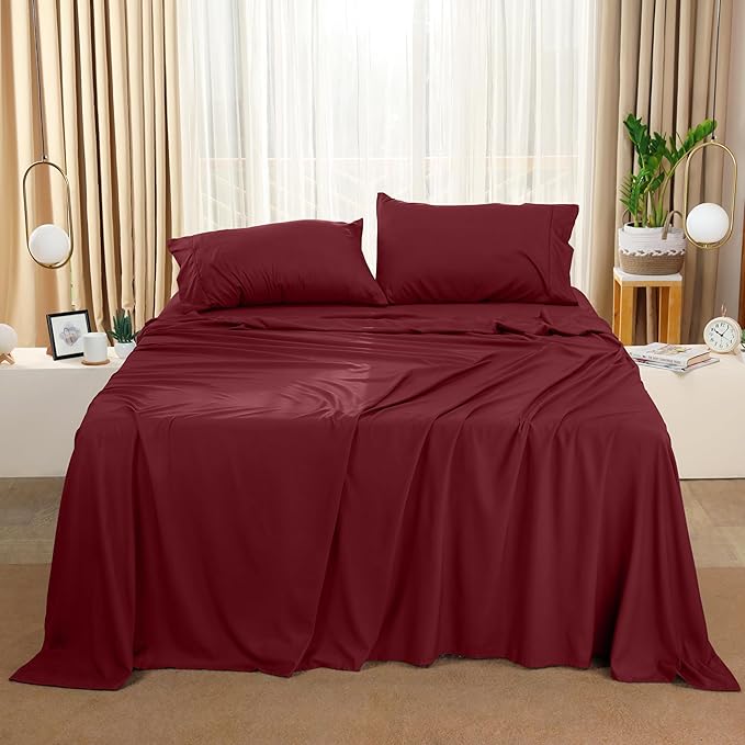 Utopia Bedding California King Bed Sheets Set - 4 Piece Bedding - Brushed Microfiber - Shrinkage and Fade Resistant - Easy Care (California King, Burgundy) - LeafyLoom