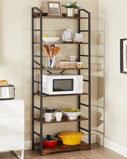 Vagusicc 6 Tier Bookshelf with 2 Storage Baskets, Tall Bookcase Shelf Storage Organizer Wood Book Shelf, Modern Shelf Rack Shelves with Steel Frame, Multipurpose Bookshelf for Bedroom Living Room - LeafyLoom