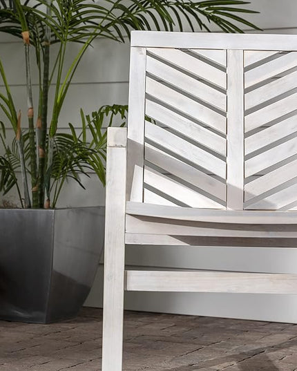 Walker Edison AZWC2VINWW Avalon Chevron Solid Acacia Wood Outdoor Chair, White Wash - LeafyLoom
