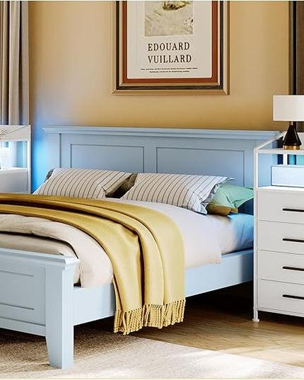 Nightstand 4 Drawer Dresser with LED Lights and Charging Station, Vertical Side Table with Fabric Drawers, End Table with Open Shelf, Tall Dresser for Bedroom, Hallway, Entryway, White - LeafyLoom