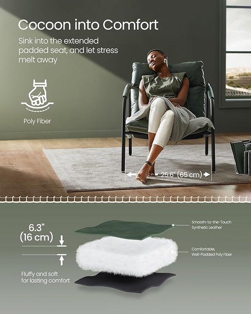 VASAGLE EKHO Collection - Accent Chair, Metal Framed Armchair, Synthetic Leather with Stitching, Mid-Century Modern, Sling Chair for Living, Bedroom, Reading Room, Lounge, Forest Green ULAC014C01 - LeafyLoom