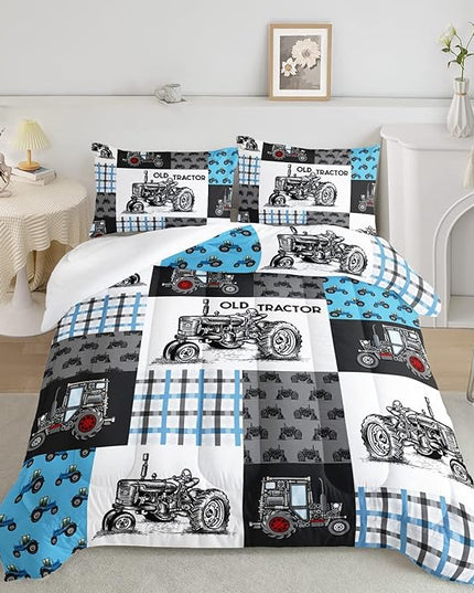 Axolotl Tractor Comforter Set Twin Size,Cartoon Truck Car Comforter Set for Boys,Farm Excavator Bedding Set with Old Tractor for Kids Boys Teens Adult All Season,1 Quilt 2 Pillowcases - LeafyLoom