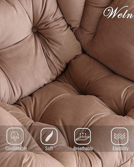 Welnow Lazy Chair with Ottoman, Modern Lounge Accent Chair with Armrests and a Side Pocket, Leisure Sofa Chair Set, Reading Chair with Footrest for Small Space, Corner Chair, Dark Brown - LeafyLoom