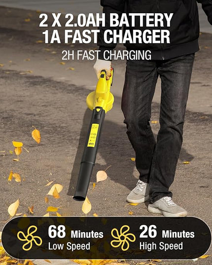 Leaf Blower, Lightweight Cordless Leaf Blower with 2 Battery & Charger for Patio, Electric 20V Battery Powered Leaf Blower for Leaf/Snow/Dust Blowing - LeafyLoom