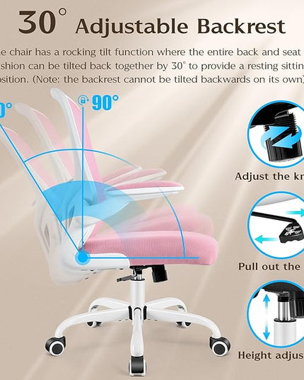 FelixKing Office Chair, Ergonomic Desk Chairs with Wheels Home Mesh Chair Adjustable Lumbar Support and Height, Ergo Chair for Working Gaming Use (Pink) - LeafyLoom