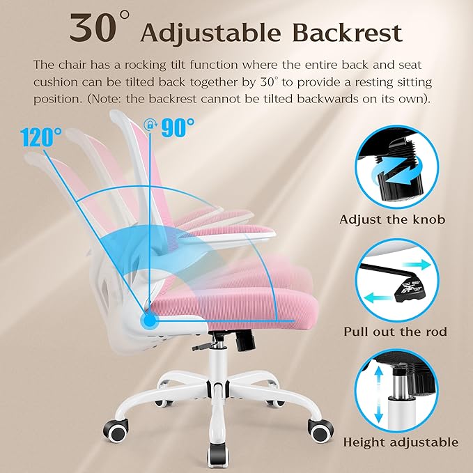 FelixKing Office Chair, Ergonomic Desk Chairs with Wheels Home Mesh Chair Adjustable Lumbar Support and Height, Ergo Chair for Working Gaming Use (Pink) - LeafyLoom