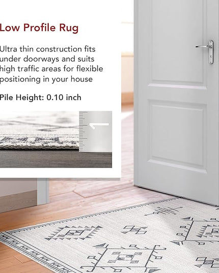 nuLOOM Evalyn Southwestern Machine Washable Ultra Thin Runner Rug, 2' 6" x 12', Cream - LeafyLoom