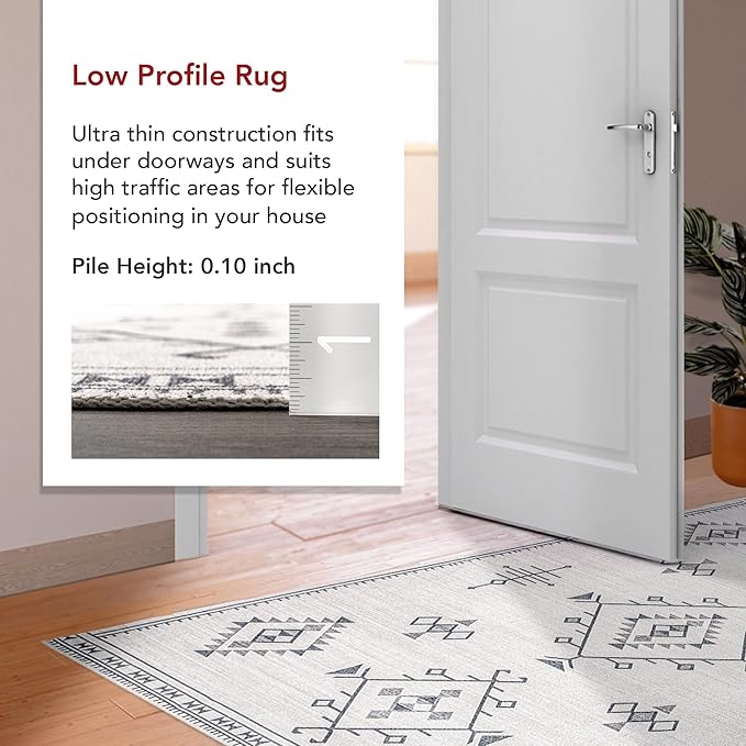 nuLOOM Evalyn Southwestern Machine Washable Ultra Thin Area Rug, 8x10, Cream - LeafyLoom