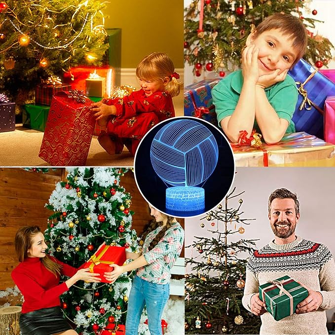 Volleyball 3D Illusion Night Light,16 Colors Changing Touch Switch & Remote Control,Acrylic Flat & ABS White Crack Base &USB Cable Table Lamp - LeafyLoom