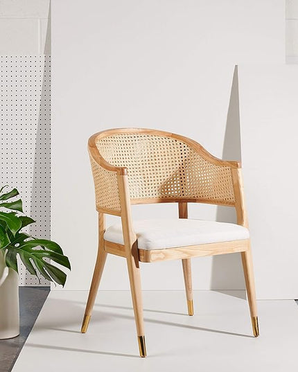 Safavieh Couture Home Collection Rogue Natural Rattan Living Room Dining Accent Chair (Fully Assembled) SFV4106B - LeafyLoom