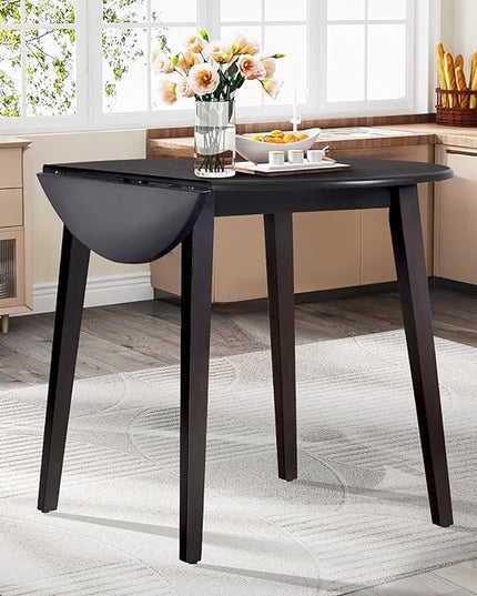 COLAMY 35.8" Wooden Kitchen Table, Expandable Folding Round Table for Small Spaces, Small Kitchen, Drop Leaf Dining Room Desk for Space, Home, Apartment, Office - DarkBrown - LeafyLoom