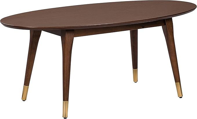 Elle Decor Clemintine Mid-Century Modern Living Room Furniture Collection, Oval Coffee Table, Walnut Brown - LeafyLoom