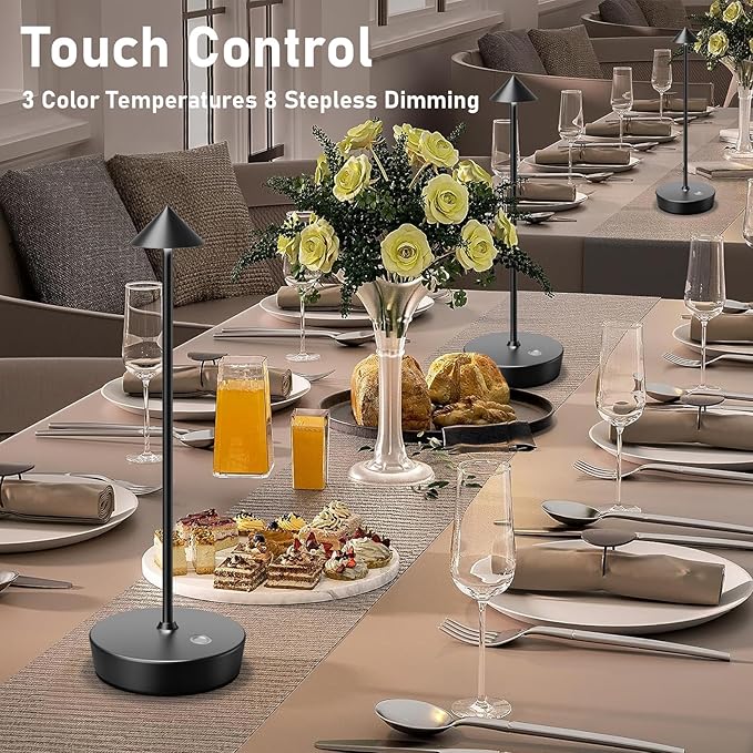 Set of 2 Rechargeable Cordless Table Lamp,6000mAh LED Battery Operated Desk Lamp Touch 3 Color Dimming Portable Outdoor Waterproof Table Light for Patio/Restaurant/Dining/Home (Black) - LeafyLoom