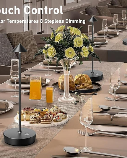 Rechargeable Cordless Table Lamp, 6000mAh LED Battery Operated Desk Lamp Touch 3 Color Stepless Dimming Portable Outdoor Waterproof Table Light for Patio/Restaurant/Dining/Home (Black) - LeafyLoom