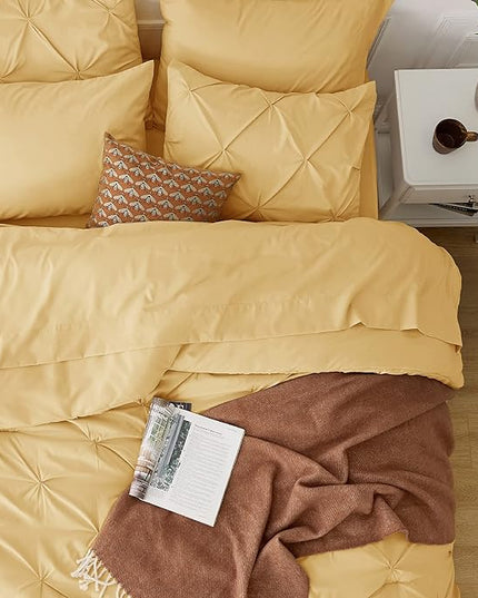Bedsure Twin Comforter Set with Sheets - 5 Pieces Twin Bedding Sets, Pinch Pleat Yellow Twin Bed in a Bag with Comforter, Sheets, Pillowcase & Sham - LeafyLoom