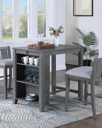 NicBex Kitchen Table for 2 Dining Room Table Set 3-Piece Small Space Counter Height Dining Table with Shelves and 2 Chairs for Small Space, Apartment, Breakfast Nook, Gray - LeafyLoom