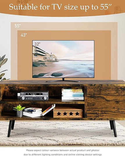 Shintenchi Mid Century Modern TV Stand for TVs up to 55 inches, Wood TV Console Table Media Cabinet with Storage, Entertainment Center for Living Room Bedroom, Rustic Brown - LeafyLoom