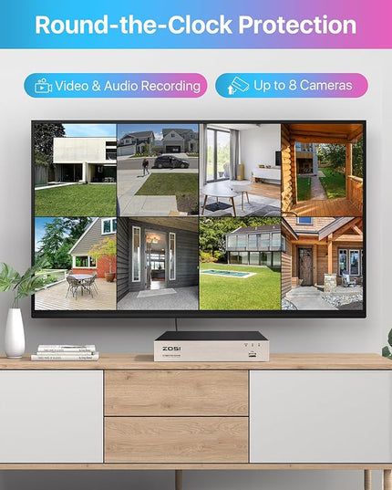 ZOSI 3K Lite 8CH H.265+ Home Security Camera System with AI Human/Vehicle Detection,Night Vision,5MP Lite 8 Channel CCTV DVR,4pcs 1080P 1920TVL 2MP Outdoor Indoor Surveillance Dome Cameras (No HDD) ZOSI