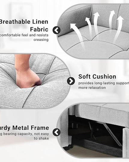 4-in-1 Convertible Sleeper Sofa, Single Pull Out Couch Chair with 6-Level Adjust Backrest Loveseat with Storage and Pillows, Modern Recliner for Living Room Apartment Office, White - LeafyLoom