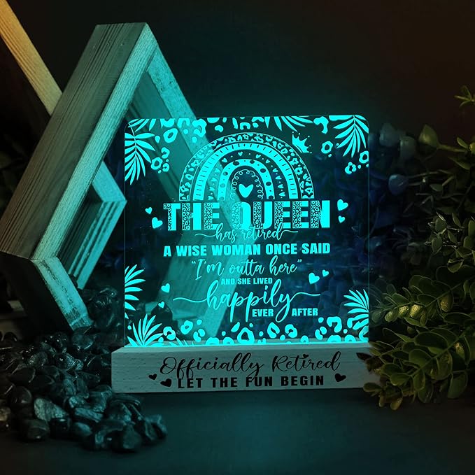 Retirement Gifts for Women 3D Illusion Lamp Acrylic Night Light, Happy Retirement Gifts for Boss Coworker Teacher Police Nurse Doctor, I'm Outta Here Goodbye Farewell Gift for Female Friends - LeafyLoom