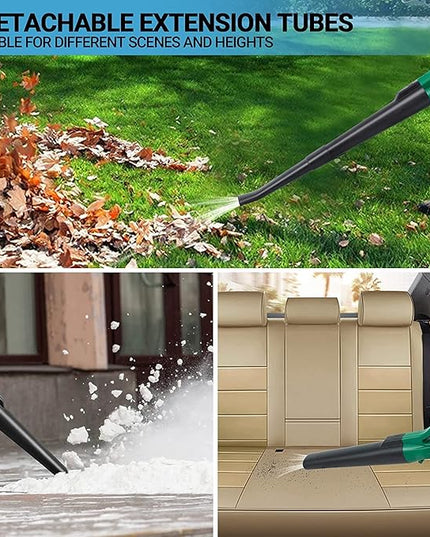 20V Cordless Leaf Blower with Battery and Charger, Leaf Blower Battery Operated, Rechargeable Electric Handheld Leaf Blower Variable Speed with 2 Tubes for Patio, Leaves Blowing-Green - LeafyLoom