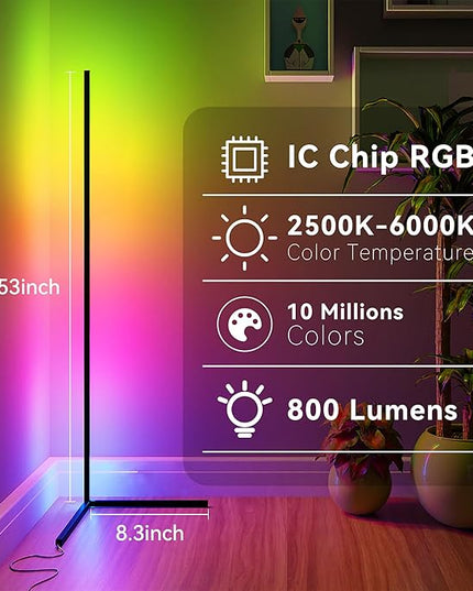 TJOY 2 pack Led Corner Floor Lamp, Smart RGB Floor Lamp with APP&Remote, 16 Million Colors Changing, Music sync, Modern corner led light for Bedroom Living Room and Gaming Room, Timing&Schedule - LeafyLoom