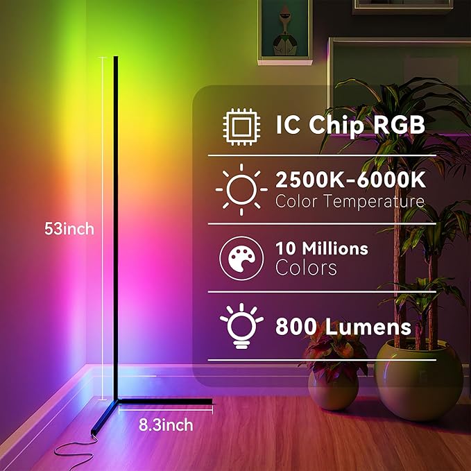 TJOY 2 pack Led Corner Floor Lamp, Smart RGB Floor Lamp with APP&Remote, 16 Million Colors Changing, Music sync, Modern corner led light for Bedroom Living Room and Gaming Room, Timing&Schedule - LeafyLoom