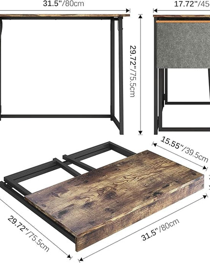 4NM 31.5" Small Desk with Storage Bag, Simple Assembly Folding Computer Desk Home Office Desk Study Writing Table for Small Space Offices - Rustic Brown and Black - LeafyLoom