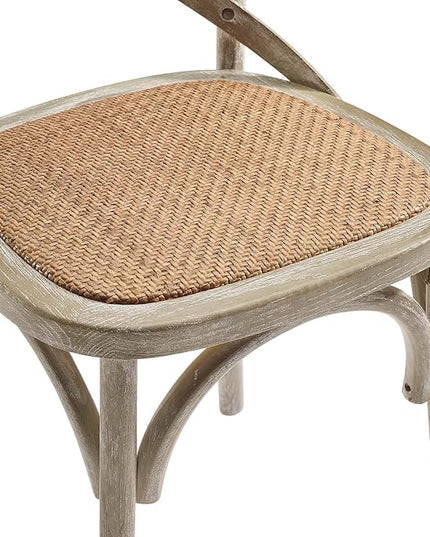 Modway Gear Rustic Modern Farmhouse Elm Wood Rattan Four Dining Chairs in Gray - LeafyLoom