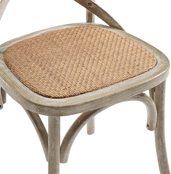 Modway Gear Rustic Modern Farmhouse Elm Wood Rattan Two Dining Chairs in Gray - LeafyLoom