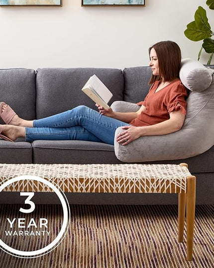 LINENSPA Reading Pillow with Shredded Memory Foam- Back Pillow for Sitting in Bed, Reading, Gaming, Watching TV – Chair Pillow with Arms, Dorm Room Essentials, Stone - LeafyLoom