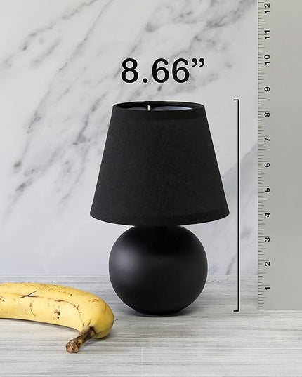 Simple Designs LT2008-BLK Mini Ceramic Globe Table Lamp with Matching Fabric Shade, Black - LeafyLoom