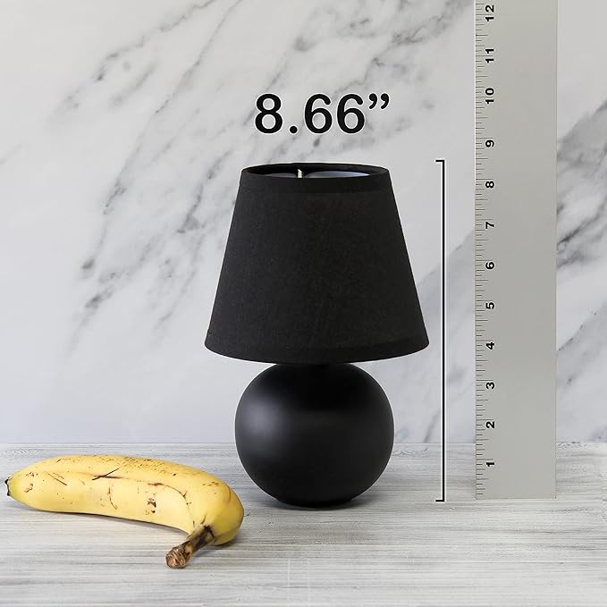 Simple Designs LT2008-BLK Mini Ceramic Globe Table Lamp with Matching Fabric Shade, Black - LeafyLoom