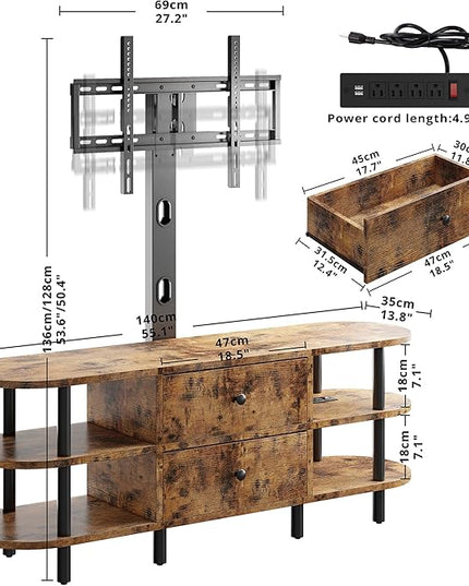 IRONCK TV Stand with Mount and Power Outlet 55", Swivel TV Stand Mount for 75+ inch TV, 3 Tiers TV Console with Drawer and Storage Shelves Entertainment Center - LeafyLoom