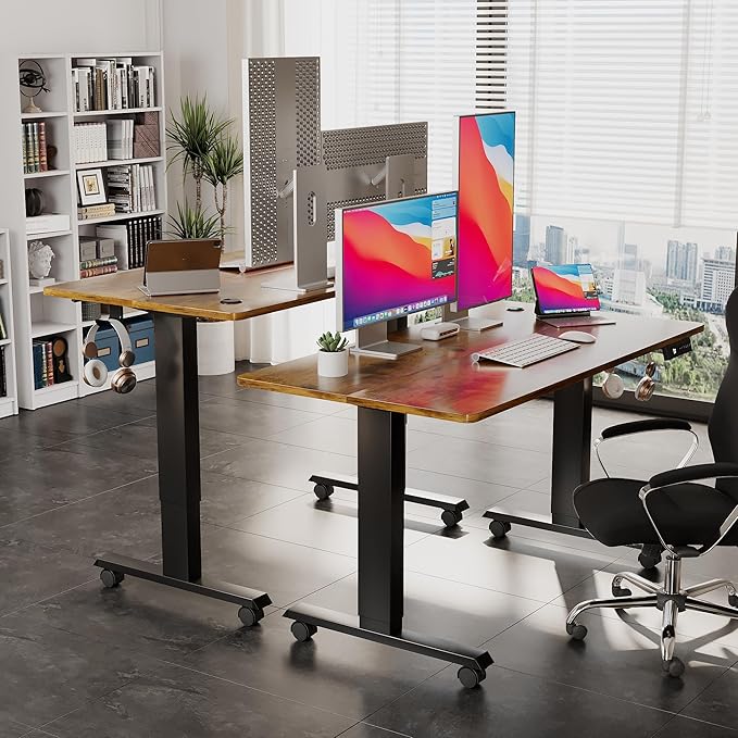 Electric Standing Desk 48 Inch, Ergonomic Height Adjustable Table with T-Shaped Metal Bracket Modern Computer Workstations for Home Office, Rustic Brown - LeafyLoom