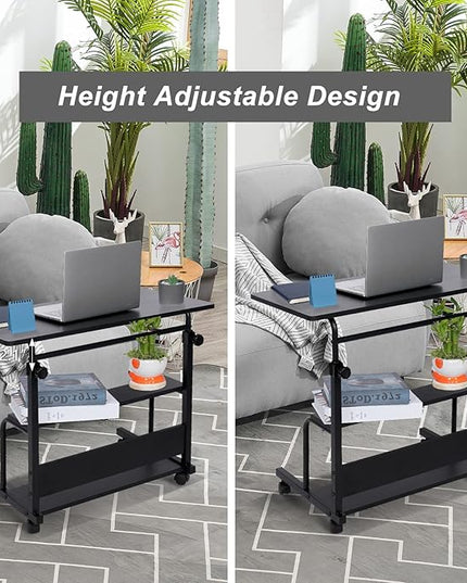 Portable Desk Small Desks for Small Spaces Laptop Table Black Rolling Adjustable Desk on Wheels Mobile Couch Desk for Bedroom Home Office Computer Standing Desk Student Desk with Storage 32x16 Inch - LeafyLoom