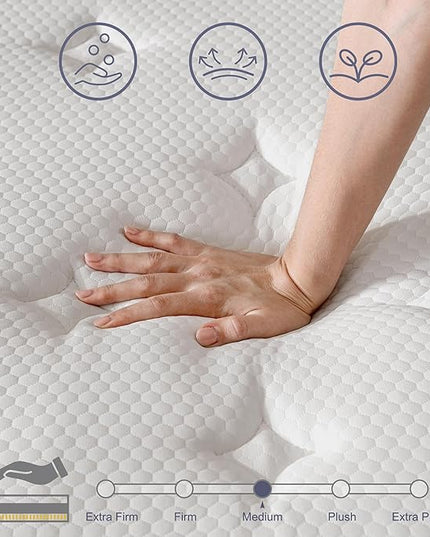 12 Inch Queen Mattress Memory Foam and Spring Hybrid Mattresses,Medium Firm Feel Grey Queen Mattress in a Box,Quality Comfort and Adaptive Support Breathable Cooling Mattresses,CertiPUR-US. - LeafyLoom