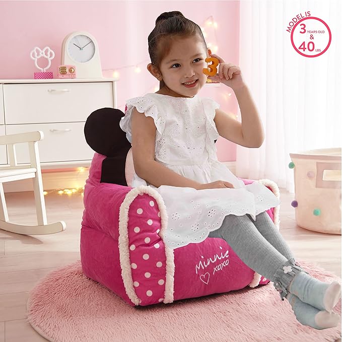 Idea Nuova Minnie Mouse Figural Sherpa Trim Bean Bag Chair, Small, Pink - LeafyLoom