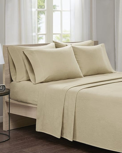 Comfort Spaces Cotton Flannel Breathable Warm Deep Pocket Sheets with Pillow Case Bedding, Cal King, Tan Solid 4 Piece - LeafyLoom