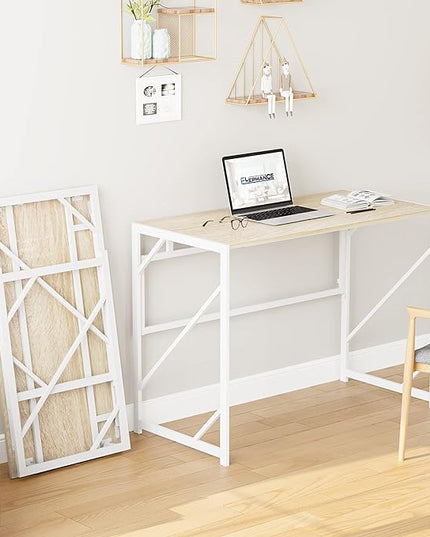 Elephance Folding Desk Writing Computer Desk for Home Office, No-Assembly Study Office Desk Foldable Table for Small Spaces - LeafyLoom