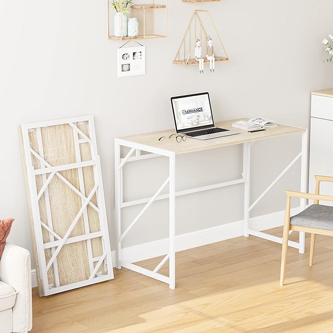 Elephance Folding Desk Writing Computer Desk for Home Office, No-Assembly Study Office Desk Foldable Table for Small Spaces - LeafyLoom
