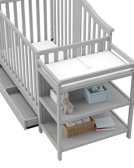 Graco Solano 4-in-1 Convertible Crib and Changer with Drawer (Pebble Gray) – Crib and Changing Table Combo with Drawer, Includes Changing Pad, Converts to Toddler Bed, Daybed and Full-Size Bed - LeafyLoom