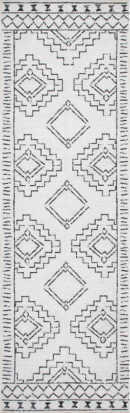 nuLOOM Noa Machine Washable Tribal Moroccan Ultra Thin Runner Rug, 2' 6" x 12', White - LeafyLoom