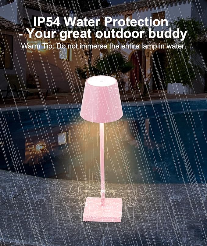 2 Pack LED Rechargeable Table Lamps, Cordless Desk Lamp, 3W 5200mAh Battery Operated Table Light, Stepless Dimming Portable Table Light Waterproof for Restaurant/Indoor/Outdoor (Pink 2Pack) - LeafyLoom