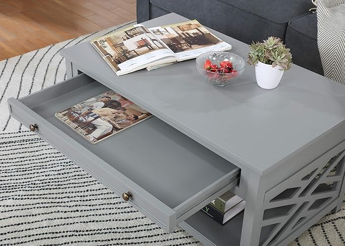 Alaterre Furniture Coventry 36" Coffee Two End Tables with Tray, Set of 3, Grey - LeafyLoom