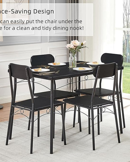 VECELO Dining Table Set for 4, 5 Piece Dinette with Chairs for Kitchen, Breakfast Nook and Small Space, 43.3", Black - LeafyLoom