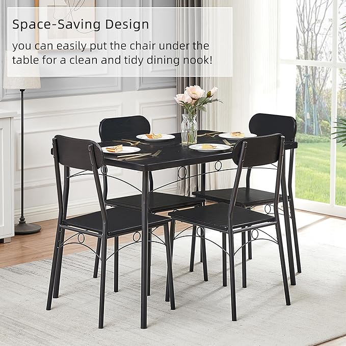 VECELO Dining Table Set for 4, 5 Piece Dinette with Chairs for Kitchen, Breakfast Nook and Small Space, 43.3", Black - LeafyLoom